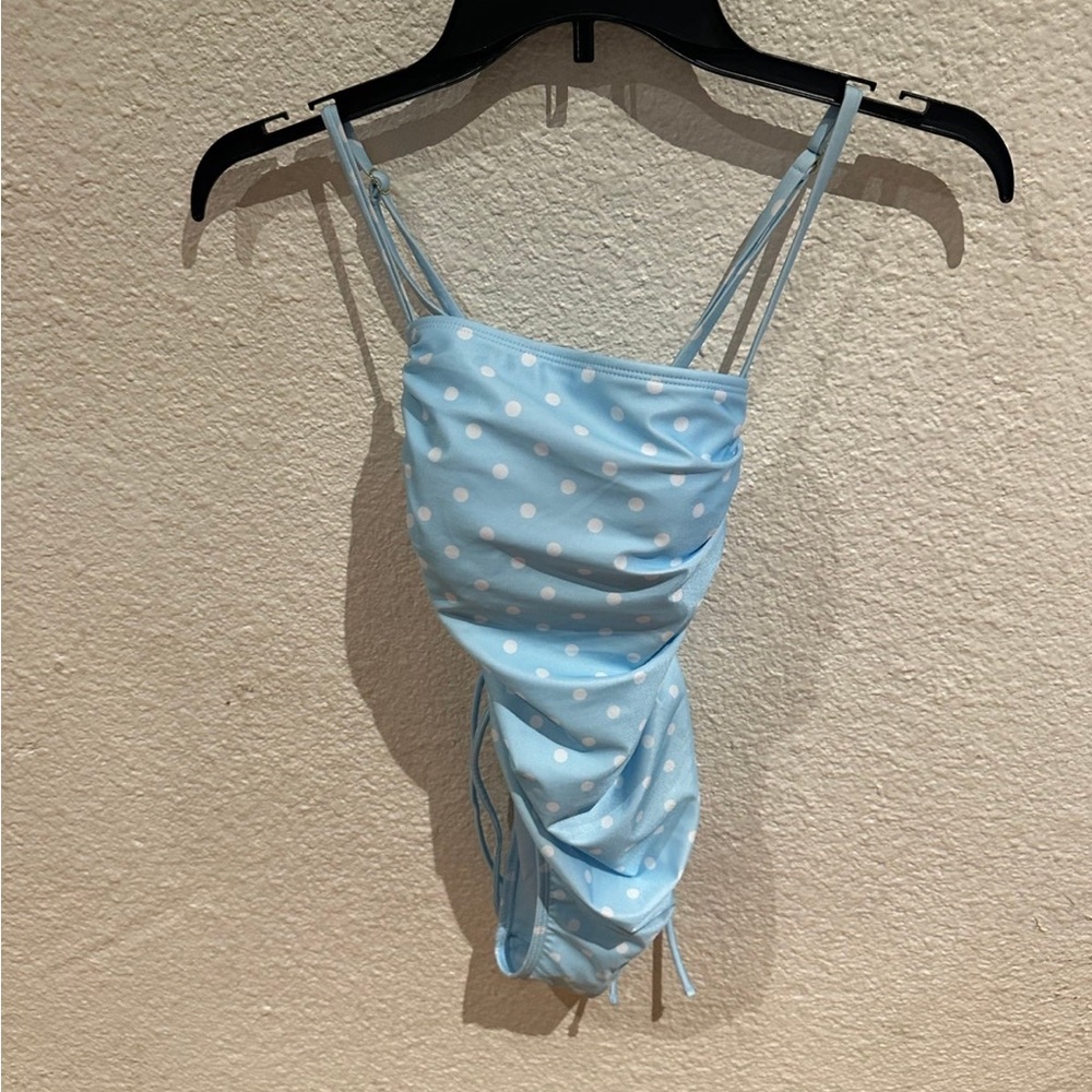 Young ladies blue and white polka dotted swimsuit (XS)